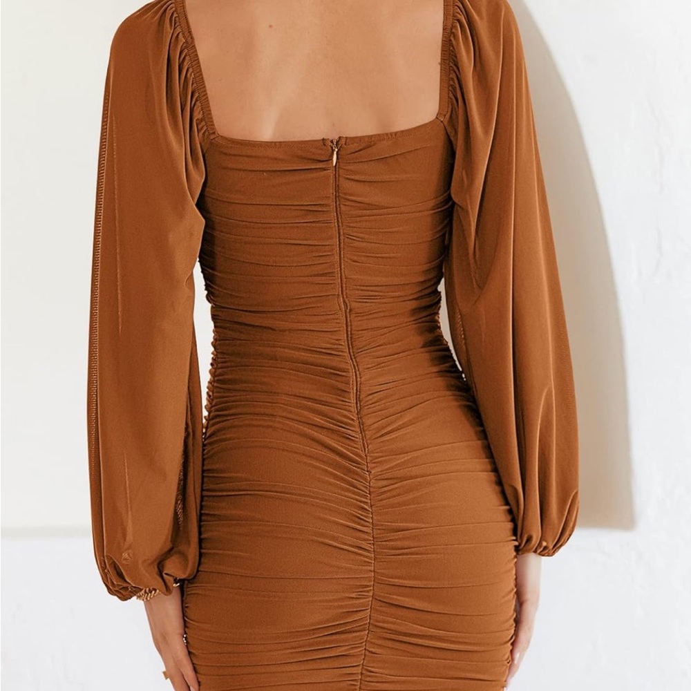 Brown Ruched Cocktail Dress - Picture 7 of 7